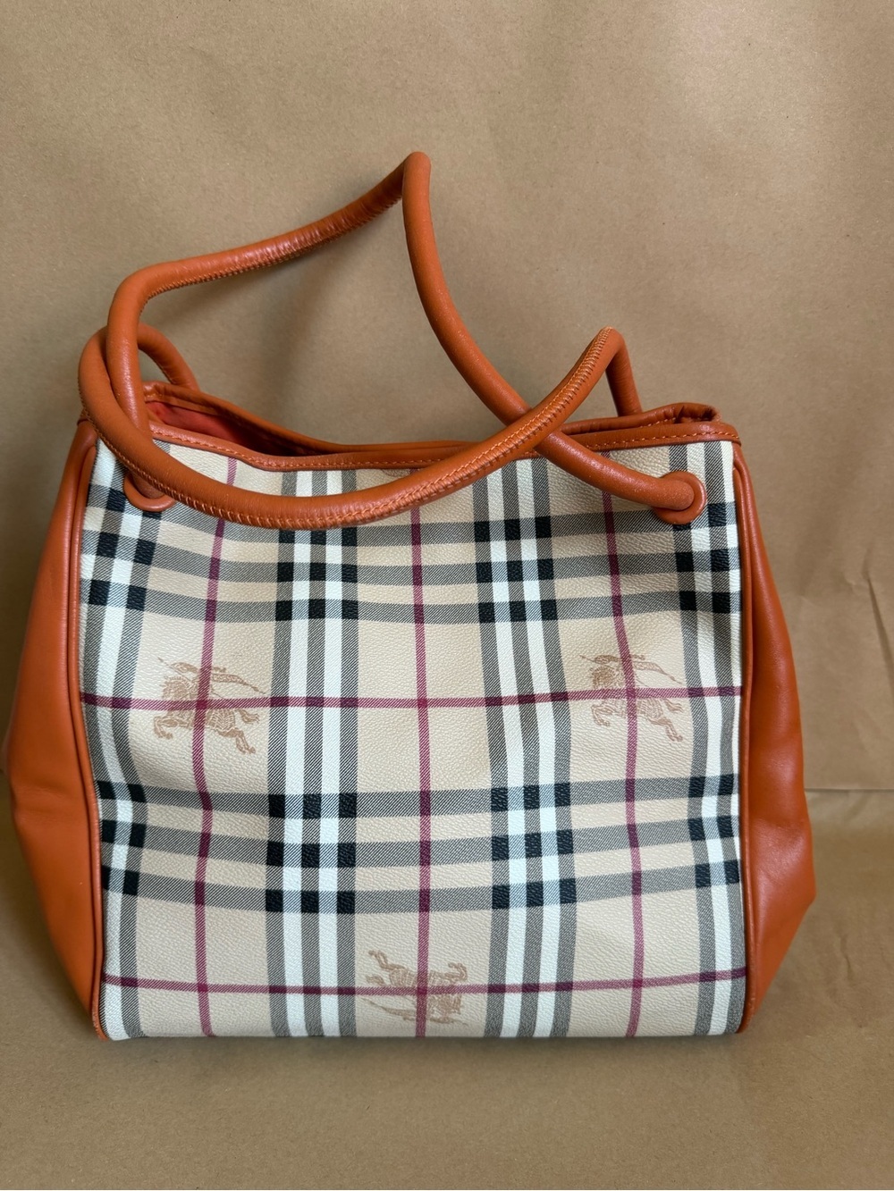 Burberry Orange Haymarket Check Coated Canvas